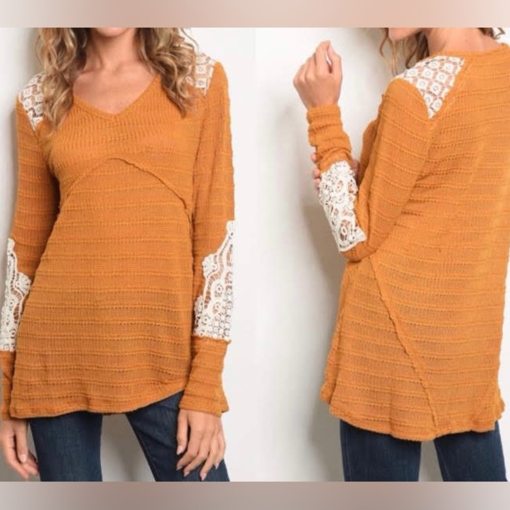 Jolt | Dark Mustard Long Sleeve Top with Lave Shoulder and Elbow Accents